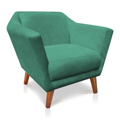 Poltrona Decorativa Pérsia Suede Pés Chanfrado Castanho - Pallazio Cor Azul Turquesa