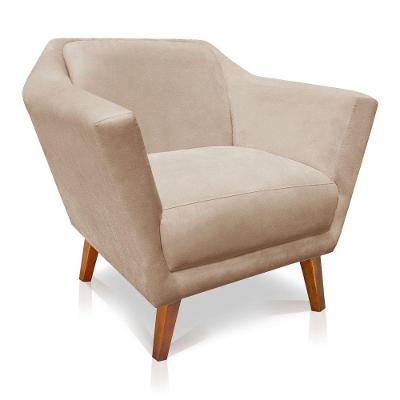 Poltrona Decorativa Pérsia Suede Pés Chanfrado Castanho - Pallazio Cor Bege