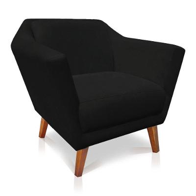 Poltrona Decorativa Pérsia Suede Preto Pés Chanfrado Castanho - Pallazio