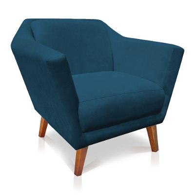 Poltrona Decorativa Pérsia Suede Pés Chanfrado Castanho - Pallazio Cor Azul Marinho