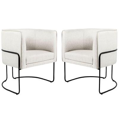 Kit 02 Poltronas Decorativas Sala de Estar Base de Aço Preto Nix Linho Creme Gran Belo