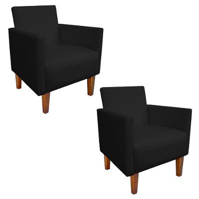 Kit 02 Poltronas Corino Preto Pés Chanfrado Castanho D´rossi