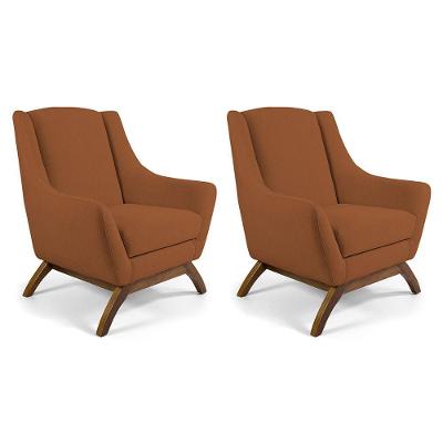 Kit 02 Poltronas Decorativas Sala de Estar Base de Madeira Naomi Veludo Telha Gran Belo