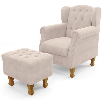 Poltrona Yara P02 Com Puff Paris Luis Xv Suede Bege