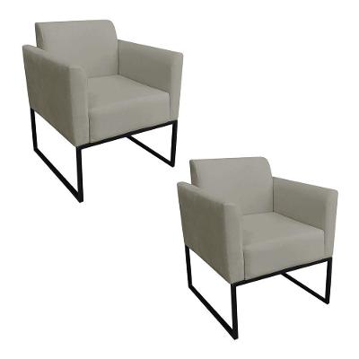 Kit 02 Poltronas Marisa Suede Base Industrial Metálica