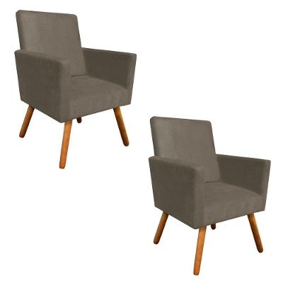 Kit 02 Poltronas Nina Suede Marrom Rato Pés Palito D´rossi