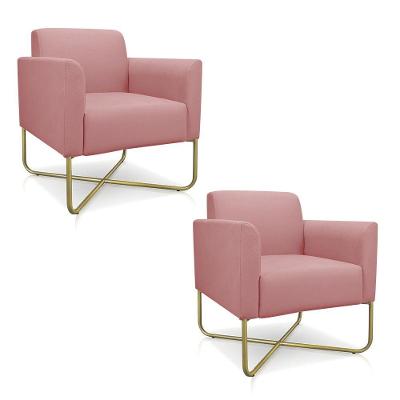 Kit 02 Poltronas Marisa Suede Rose Base X Industrial Dourada