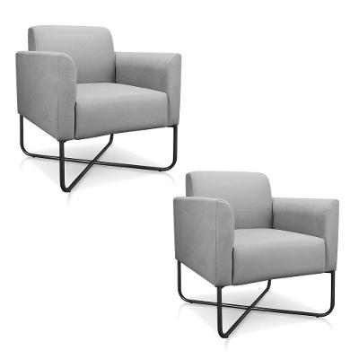 Kit 02 Poltronas Marisa Suede Cinza Base X Industrial Preta