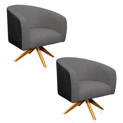 Kit 02 Poltronas Giratória Stella Preto Cinza A26