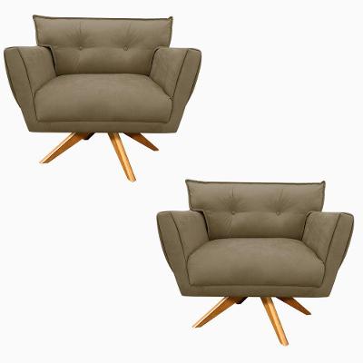 Kit 02 Poltronas Giratória Suede Base Madeira Marrom Rato