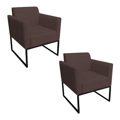 Kit 02 Poltronas Marisa Suede Base Industrial Metálica