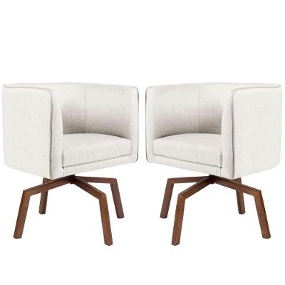 Kit 02 Poltronas Giratória Ka Nix Linho Creme Gran Belo