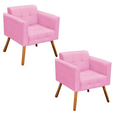 Kit 02 Poltronas Elisa Suede Rosa Bebê Pés Palito D´rossi