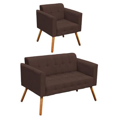 Kit 1 Namoradeira e 1 Poltrona Elisa Suede Marrom - Drossi