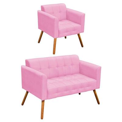 Kit 1 Namoradeira e 1 Poltrona Elisa Suede Rosa Bebê Drossi