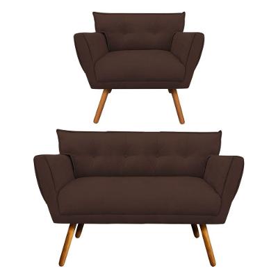 Kit 1 Namoradeira e 1 Poltrona Anitta Suede Marrom - Drossi