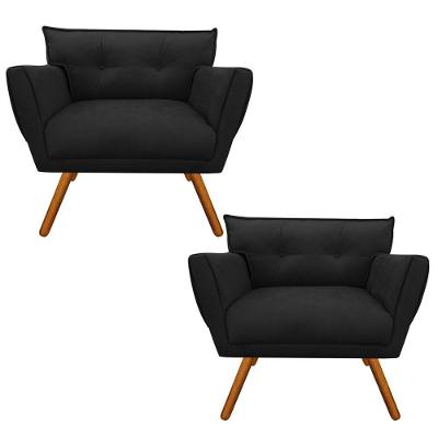 Kit 02 Poltronas Suede Pés Palito Castanho Preto