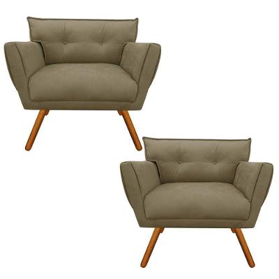 Kit 02 Poltronas Suede Pés Palito Castanho Marrom Rato
