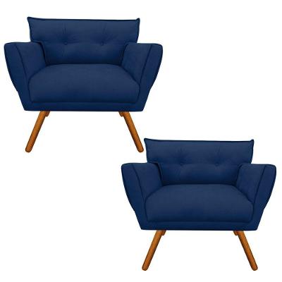 Kit 02 Poltronas Suede Pés Palito Castanho Azul Marinho