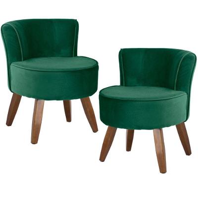 Kit 02 Poltronas Pés de Madeira Ayla Veludo Verde Gran Belo