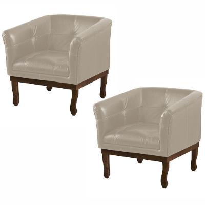 Kit 2 Poltronas Decorativa Noah Couro Bege 66 Fosco