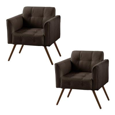Kit 2 Poltronas Decorativa Bia Couro Marrom