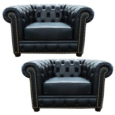 Kit 2 Poltronas Chesterfield com Pés Madeira Couro Preto