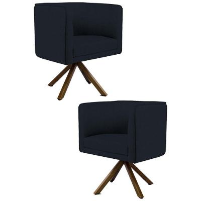 Kit 2 Poltronas Base Madeira Corano Preto
