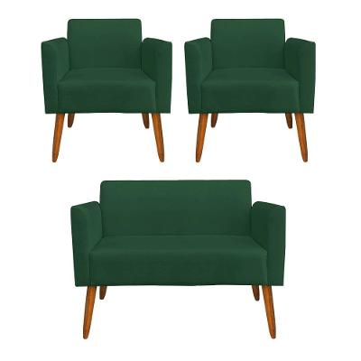 Kit 1 Namoradeira e 2 Poltronas Marisa Suede Castanho verde