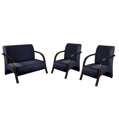 Kit 3 Peças Poltrona Braço Madeira Suede Azul Bic