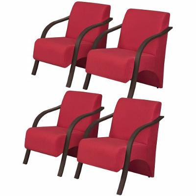 Kit 4 Poltronas 1 Lugar Vênus Pé Madeira Vermelho