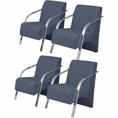 Kit 4 Poltronas 1 Lugar Vênus Pé Alumínio Azul Bic.