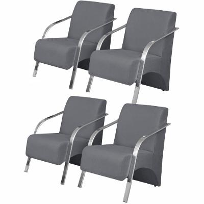 Kit 4 Poltronas 1 Lugar Vênus Pé Alumínio Grafite.