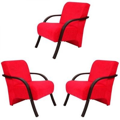 Kit 3 Poltronas Vênus 1 Lugar Suede Vermelho