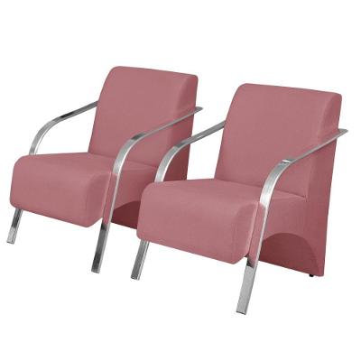 Kit 2 Poltronas Vênus 1 Lugar Braço Pé Alumínio Rosa