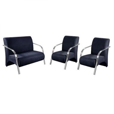 Kit 3 Peças Poltrona Braço Alumínio Suede Azul Marinho