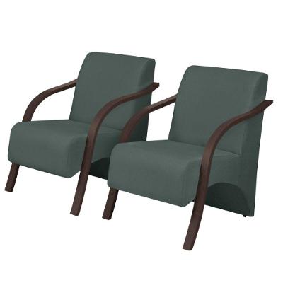 Kit 2 Poltronas Vênus 1 Lugar Braço Pé Madeira Verde.