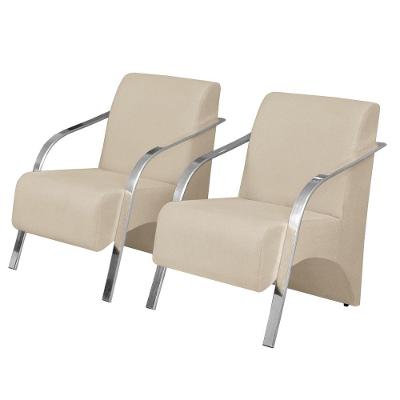 Kit 2 Poltronas Vênus 1 Lugar Braço Pé Alumínio Bege