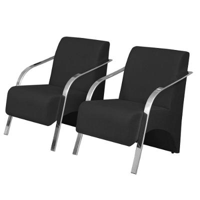 Kit 2 Poltronas Vênus 1 Lugar Braço Pé Alumínio Suede Preto.