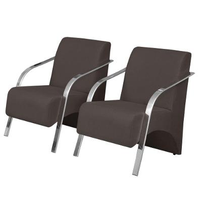 Kit 2 Poltronas Vênus 1 Lugar Pés Alumínio Marrom.