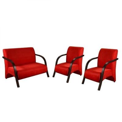 Kit 3 Peças Poltrona Braço Madeira Tecido Suede Vermelho