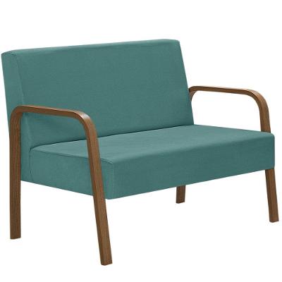 Poltrona 2 Lugares Jade Braço Madeira Suede Turquesa.