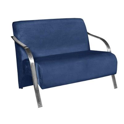 Poltrona 2 Lugar Vênus Suede Braço Alumínio Azul Bic