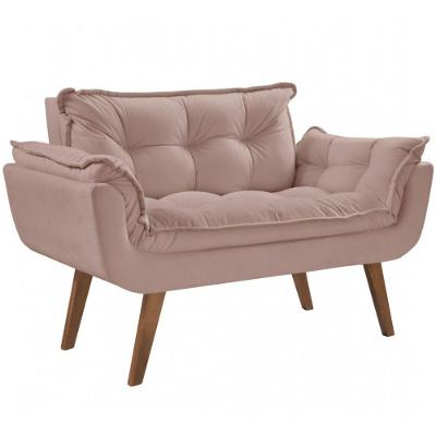 Poltrona 2 Lugar Opalla D Salla Suede Base Palito Cappuccino