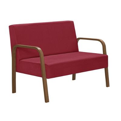 Poltrona 2 Lugares Jade Braço Madeira Suede Vermelho.