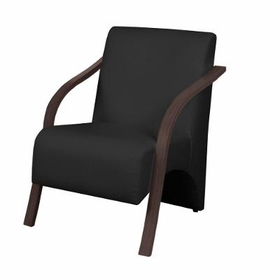 Poltrona 1 Lugar Vênus Braço Madeira Courino Preto.