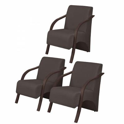 Kit3 Poltronas Vênus 1 Lugar Braço Pé Madeira Marrom.