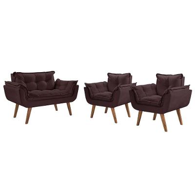Kit Poltronas 1 Namoradeira e 2 Poltronas de 1 Lugar Marrom