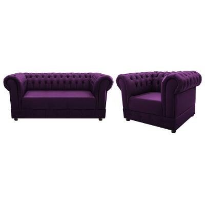 Kit Poltrona e Namoradeira Chesterfield Ana Suede Roxo