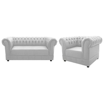Kit Poltrona e Namoradeira Chesterfield Ana Suede Branco